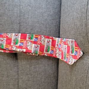 Mens Christmas Neck Tie Santa Reindeer on Chimney Yule Shoebox Greetings